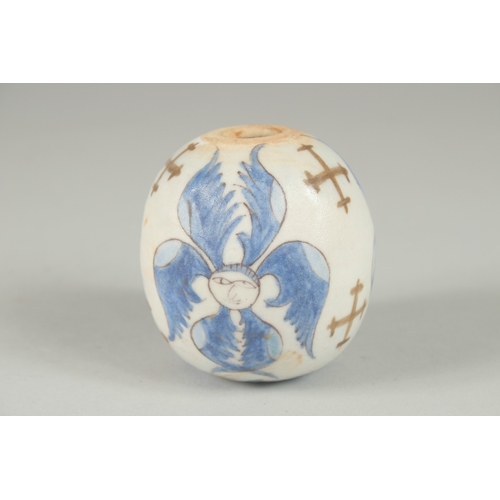 594 - A TURKISH OTTOMAN ARMENIAN POTTERY HANGING BALL, 8cm.