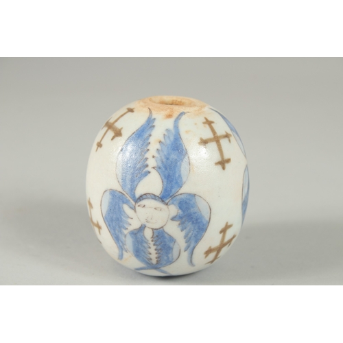 594 - A TURKISH OTTOMAN ARMENIAN POTTERY HANGING BALL, 8cm.