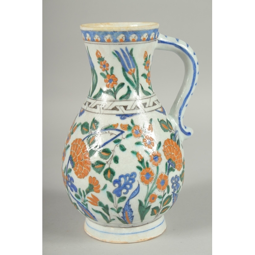 596 - AN OTTOMAN TURKISH KUTAHYA GLAZED POTTERY WATER FLASK, 23cm high.