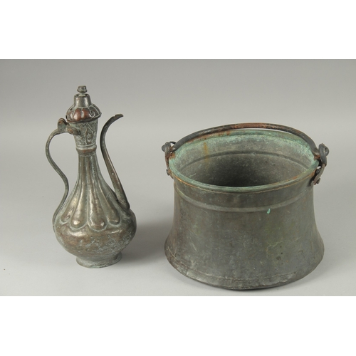 598 - AN EMBOSSED METAL EWER AND BUCKET, (2).