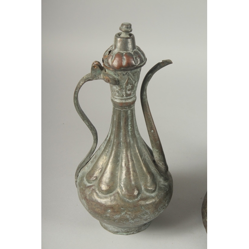 598 - AN EMBOSSED METAL EWER AND BUCKET, (2).