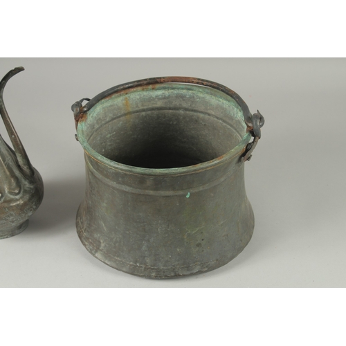 598 - AN EMBOSSED METAL EWER AND BUCKET, (2).