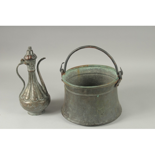 598 - AN EMBOSSED METAL EWER AND BUCKET, (2).