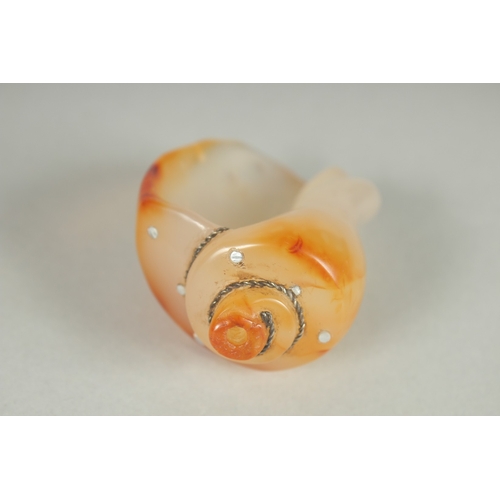 82 - A CARVED AGATE CONCH SHELL, 7cm long.