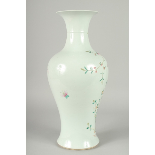 99 - A LARGE CHINESE FAMILLE ROSE PORCELAIN BALUSTER VASE, painted with colourful enamels depicting birds... 