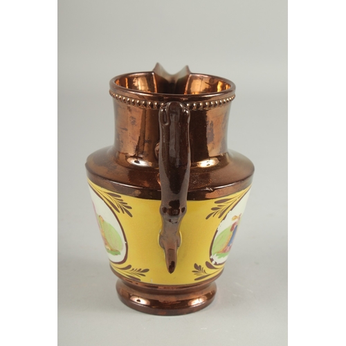 1081 - A COPPER LUSTRE JUG. 6ins high.