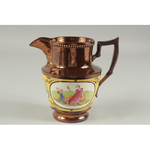 1081 - A COPPER LUSTRE JUG. 6ins high.