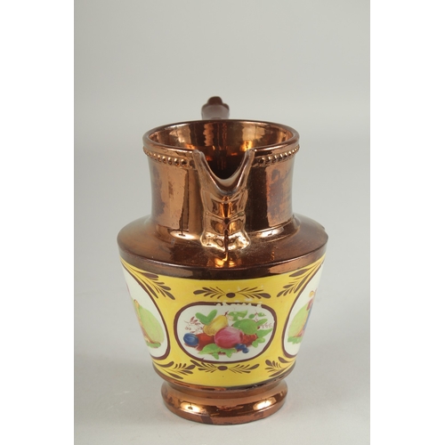 1081 - A COPPER LUSTRE JUG. 6ins high.