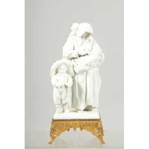 1092 - A GOOD VINCENNES SEVRES WHITE PORCELAIN GROUP of a mother, baby and child by her side, on a square o... 