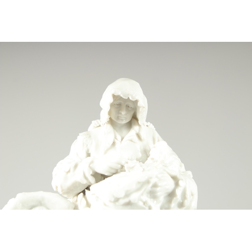 1092 - A GOOD VINCENNES SEVRES WHITE PORCELAIN GROUP of a mother, baby and child by her side, on a square o... 