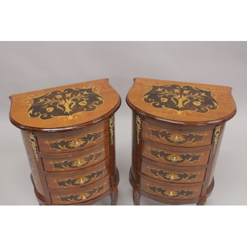 1024 - A GOOD PAIR OF LOUIS XVITH STYLE INLAID FOUR DRAWER BEDSIDE CHESTS. 2ft 6ins high, 1ft 6ins wide.... 