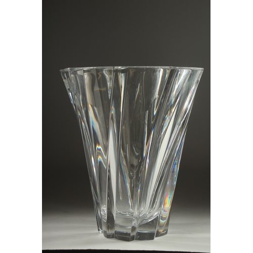 1053 - A LARGE BACCARAT PLAIN TAPERING VASE. 10ins long, 8ins wide at the rim tapering to 3.5ins, Signed in... 