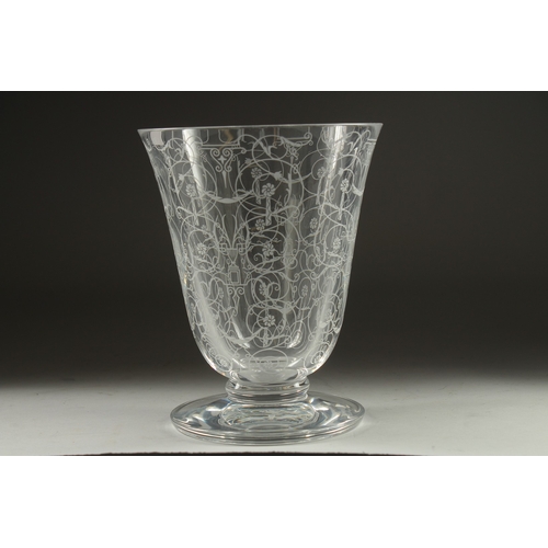 1054 - A GOOD BACCARAT ENGRAVED TAPERING VASE. 7ins high, 5.5ins diameter on a plain circular base. Signed ... 