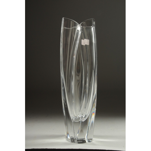 1055 - A GOOD BACCARAT ROUNDED GLASS VASE. 10ins long, Signed, with label, in original box.(appears unused)... 