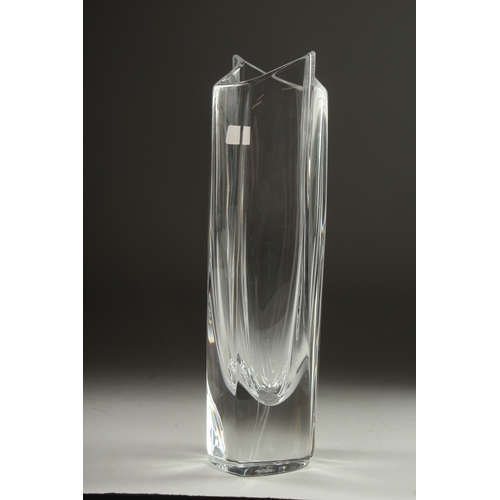 1055 - A GOOD BACCARAT ROUNDED GLASS VASE. 10ins long, Signed, with label, in original box.(appears unused)... 