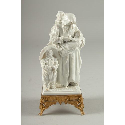 1092 - A GOOD VINCENNES SEVRES WHITE PORCELAIN GROUP of a mother, baby and child by her side, on a square o... 