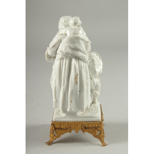 1092 - A GOOD VINCENNES SEVRES WHITE PORCELAIN GROUP of a mother, baby and child by her side, on a square o... 