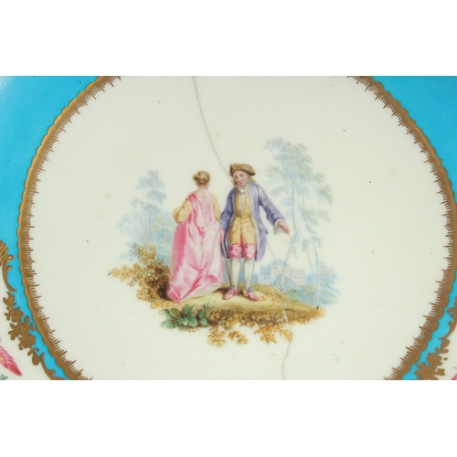 1097 - A PAIR OF  18TH CENTURY SEVRES CIRCULAR PORCELAIN PLATES, the blue borders decorated in gilt, with t... 