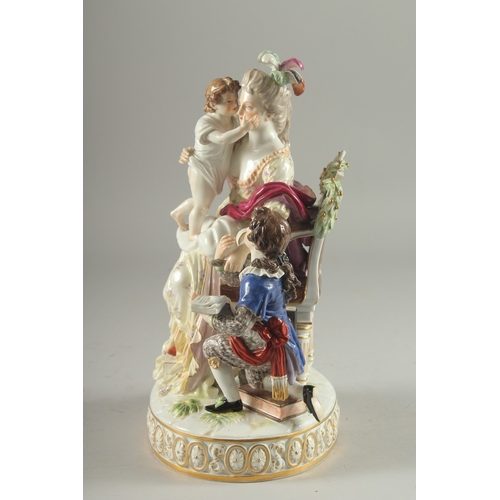 1098 - A VERY GOOD AND FINE 19TH CENTURY MEISSEN GROUP, a lady seated in a chair, a child on her lap, a you... 