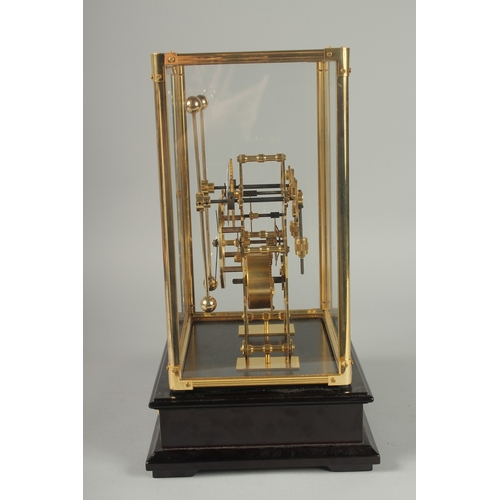 1131 - A GRASSHOPPER SKELETON CLOCK in a glass case.  13ins high overall.