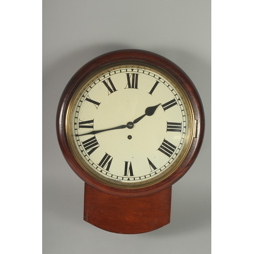 1132 - A VICTORIAN DROP DIAL DOUBLE FUSEE WALL CLOCK.  12ins high.