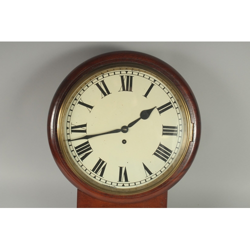 1132 - A VICTORIAN DROP DIAL DOUBLE FUSEE WALL CLOCK.  12ins high.