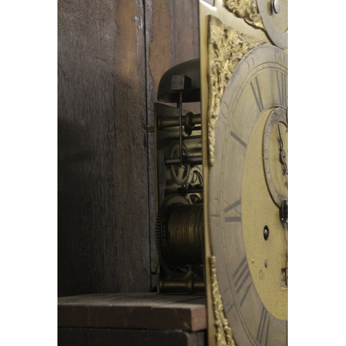 1134 - AN 18TH CENTURY WALNUT LONG CASE CLOCK with eight day movement, the arch brass dial with strike/sile... 