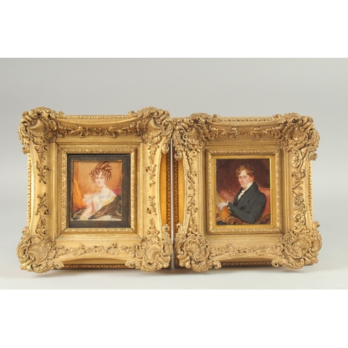 1139 - A VERY GOOD PAIR OF VICTORIAN PORTAIT MINIATURES a young lady and a gentleman, in good gilt frames. ... 