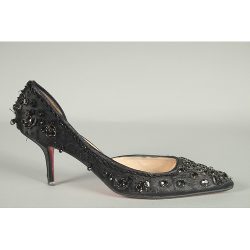 1377 - A PAIR OF CHRISTIAN LEBOUTIN  BLACK BEADED SHOES. Size UK 37.