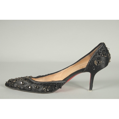 1377 - A PAIR OF CHRISTIAN LEBOUTIN  BLACK BEADED SHOES. Size UK 37.