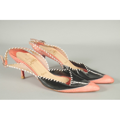 1378 - A PAIR OF CHRISTIAN LEBOUTIN  PINK AND BLACK SHOES. Size UK 37.