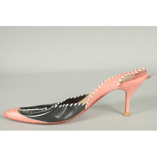 1378 - A PAIR OF CHRISTIAN LEBOUTIN  PINK AND BLACK SHOES. Size UK 37.