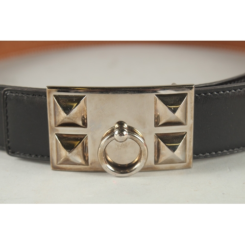 1384 - A BROWN LEATHER HERMES PARIS BELT.  36ins long.