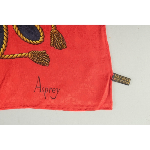 1385 - AN ASPREY  RED AND BLUE SILK SCARF. 33ins x 33ins in an Asprey box.