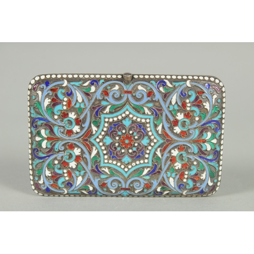 1402 - A RUSSIAN SILVER AND ENAMEL CIGARETTE CASE. 9.5cm x 6cm Marks: A. G. over date, head 88. Weight: 99g... 