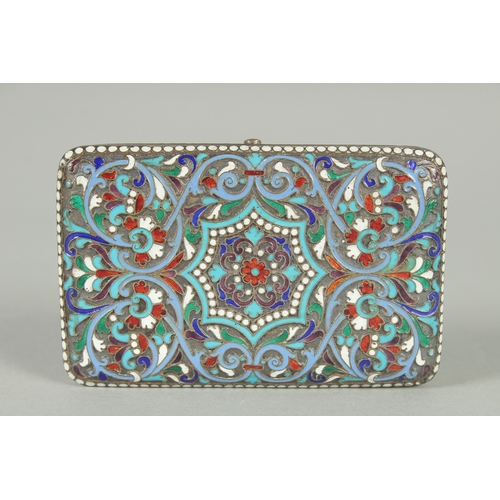 1402 - A RUSSIAN SILVER AND ENAMEL CIGARETTE CASE. 9.5cm x 6cm Marks: A. G. over date, head 88. Weight: 99g... 