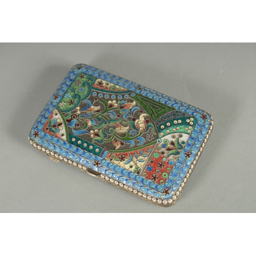 1404 - A RUSSIAN SILVER AND ENAMEL CIGARETTE CASE. 10cm x 6.5cm Weight: 119gms.