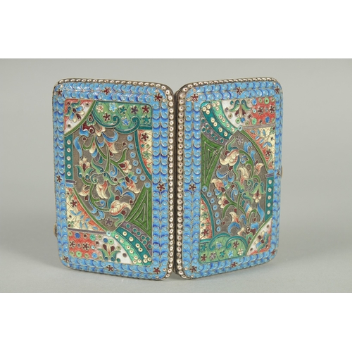 1404 - A RUSSIAN SILVER AND ENAMEL CIGARETTE CASE. 10cm x 6.5cm Weight: 119gms.