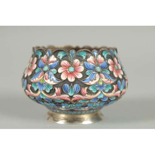 1408 - A SMALL RUSSIAN SILVER AND ENAMEL BOWL 7cm diameter. Mark: 84 and inscription, dated 1909. Weight: 5... 