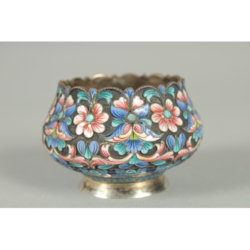 1408 - A SMALL RUSSIAN SILVER AND ENAMEL BOWL 7cm diameter. Mark: 84 and inscription, dated 1909. Weight: 5... 