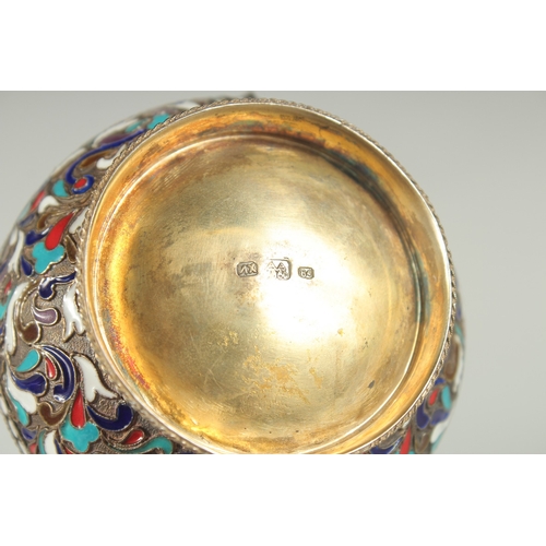 1410 - A GOOD RUSSIAN SILVER AND ENAMEL KVOSH . 11.5cm long, 7cm wide. Mark; 84 and other marks. Weight: 75... 