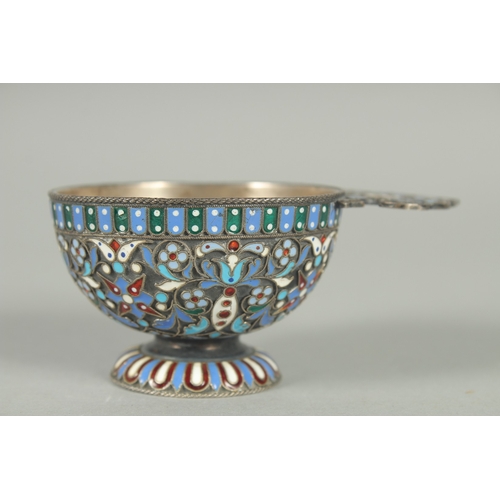 1411 - A GOOD RUSSIAN SILVER AND ENAMEL KVOSH . 905cm long, 6.5cm wide. Mark: 84.  H.O. over 1896.