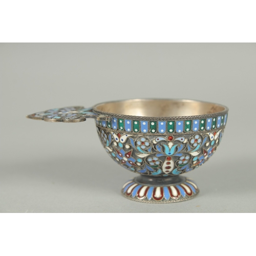 1411 - A GOOD RUSSIAN SILVER AND ENAMEL KVOSH . 905cm long, 6.5cm wide. Mark: 84.  H.O. over 1896.