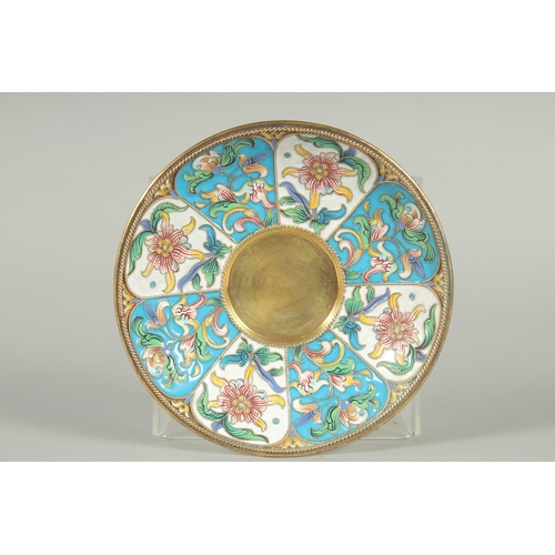 1431 - A RUSSIAN SILVER AND ENAMEL CIRCULAR SAUCER. by FABERGE Circa. 1912. 11.5cm diameter. Mark: A.H. 88 ... 