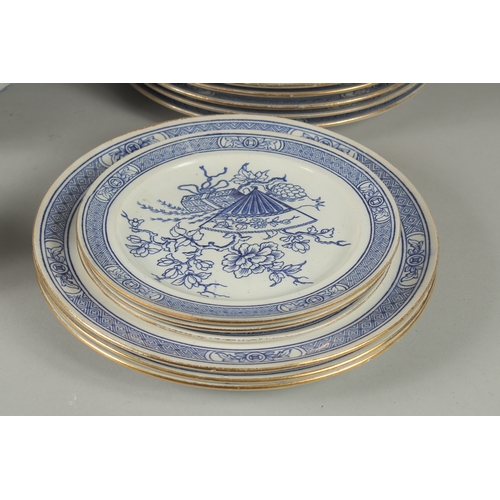 1094 - A CHRISTOPHER DRESSER DESIGN BLUE AND WHITE PART DINNER SET COMPRISING: Three oval dishes, 18ins, 16... 