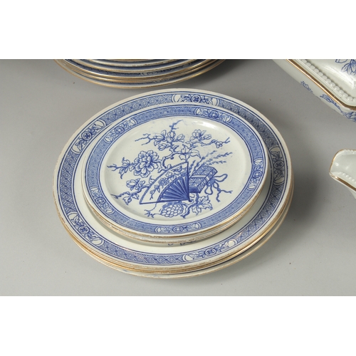 1094 - A CHRISTOPHER DRESSER DESIGN BLUE AND WHITE PART DINNER SET COMPRISING: Three oval dishes, 18ins, 16... 