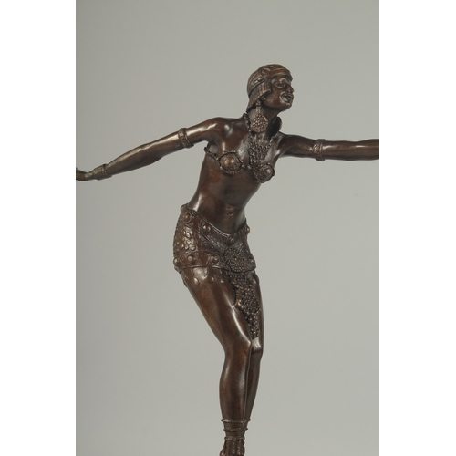 1117 - AFTER D. H. CHIPARUS. A BRONZE DANCING GIRL.  Signed, 14ins on a stepped metal base.