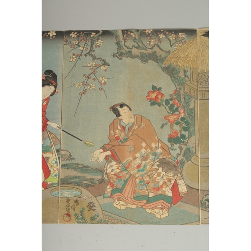 11 - TOYOKUNI III UTAGAWA (1786-1865): PARODY OF TALE OF GENJI, two mid-19th century original Japanese wo... 