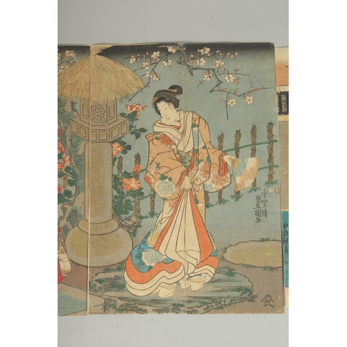 11 - TOYOKUNI III UTAGAWA (1786-1865): PARODY OF TALE OF GENJI, two mid-19th century original Japanese wo... 