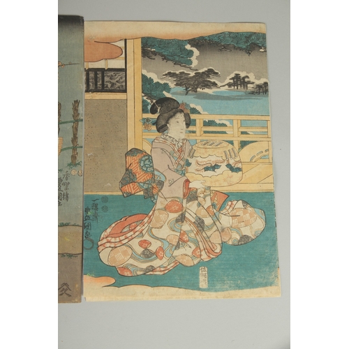 11 - TOYOKUNI III UTAGAWA (1786-1865): PARODY OF TALE OF GENJI, two mid-19th century original Japanese wo... 